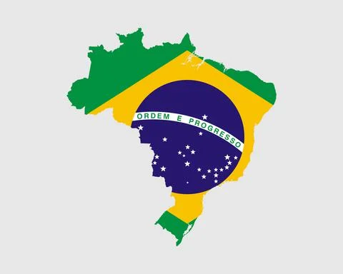 Brazil Map Flag. Map of Brazil with the Brazilian country flag. Stock Illustration