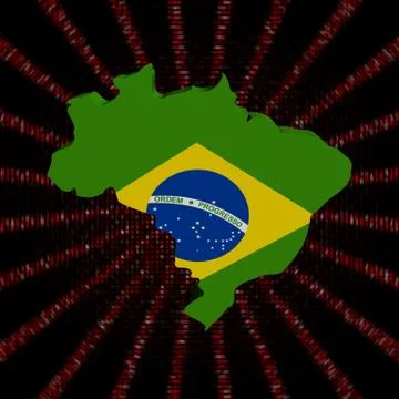 Brazil map flag on red hex code burst illustration Stock Illustration