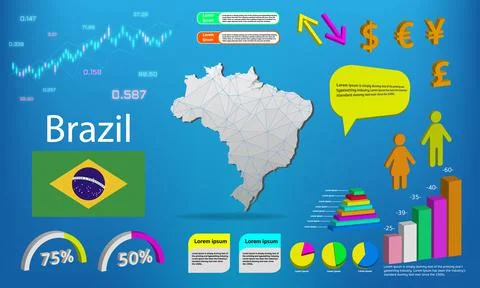 Brazil map info graphics - charts, symbols, elements and icons collection. De Illustrazione stock