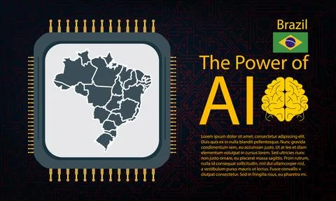 Brazil map with microchip war and AI concept on circuit board, Power of AI .. イラスト素材