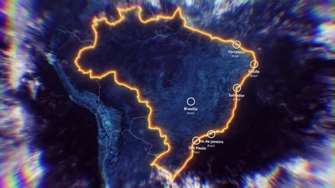 BRAZIL  Map Neon Glow Animation 4K Stock Footage 335106941