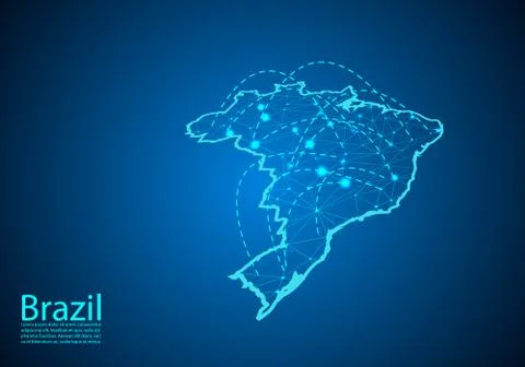Brazil map with nodes linked by lines. concept of global communication and bu Stock Illustration