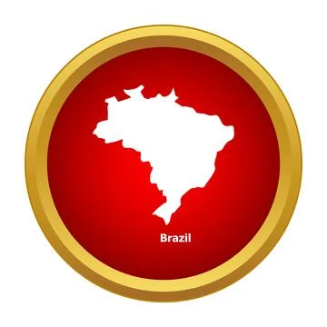 Brazil map outline within a red gold circle icon Stock Illustration