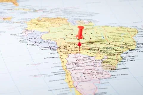 Brazil map with red pin Stock Photos