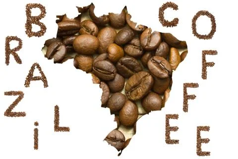 Brazil map shape made of coffee beans background Stock Photos