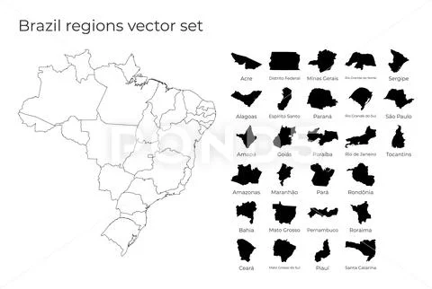 Brazil map with shapes of regions. Blank vector map of the Country