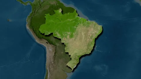 Brazil map - solid. Shadow. Satellite. Stock Footage 147487274