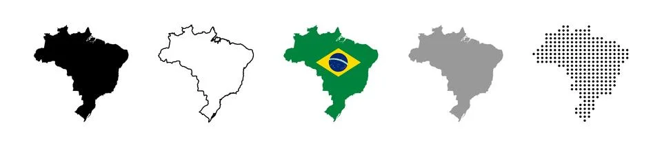 Brazil map vector icon set. Silhouette, states, regions, outline, flag, fla.. Stockillustratie