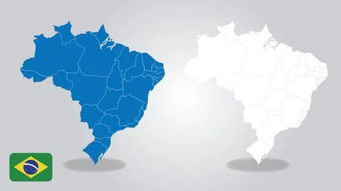Brazil map vector set. Blue and white political and administrative regions .. Stock Illustration