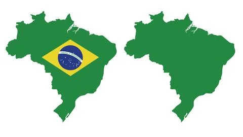 Brazil map vector set. Brazil flag color and green silhouette illustration. Stock Illustration