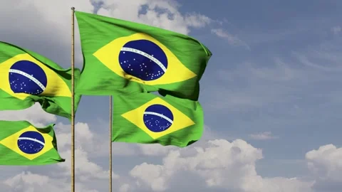 Brazil multi flags waving with sky background Видео 247715978