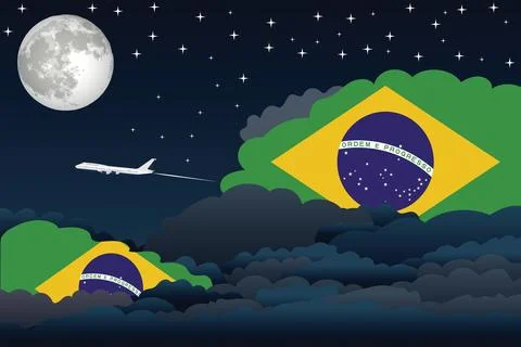 Brazil Night Clouds Airplane Vector Illustration Illustrazione stock