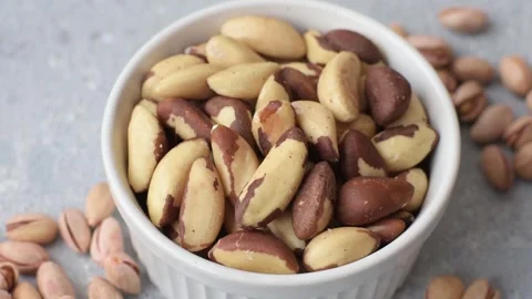 Brazil nuts, raw and shelled, are a source of selenium and a healthy food ingred 스톡 동영상 329622306