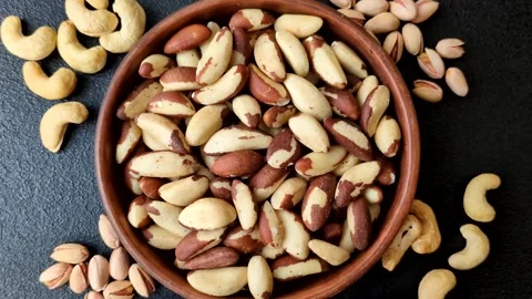 Brazil nuts, raw and shelled, are a source of selenium and a healthy food ingred 스톡 동영상 329622348