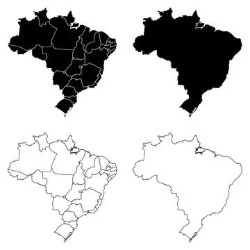 Brazil Outline and Solid Fill Map Set. Stock Illustration