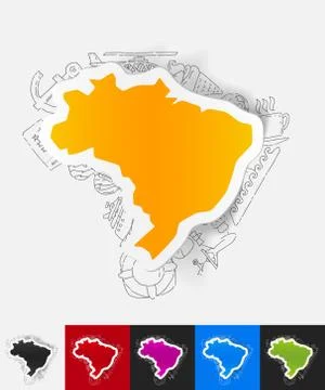 Brazil paper sticker with hand drawn elements Stock Illustration