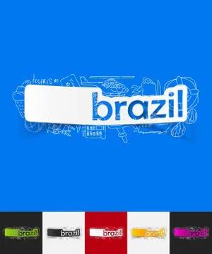 Brazil paper sticker with hand drawn elements Stock Illustration