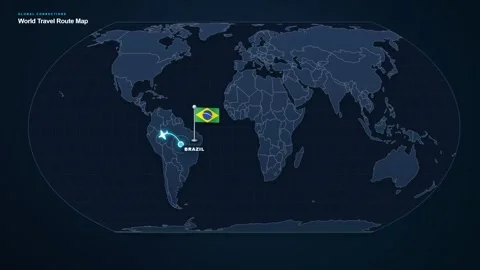 Brazil To Peru Flight Connection - Animated World Map Stock Footage 346187903