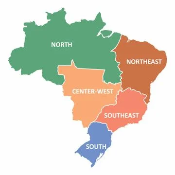 Brazil regions map Stock Illustration