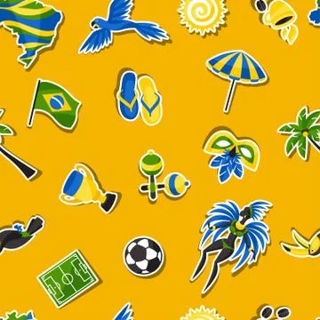 Brazil seamless pattern with sticker objects and cultural symbols イラスト素材