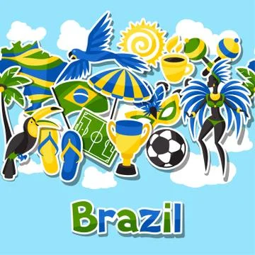Brazil seamless pattern with sticker objects and cultural symbols イラスト素材