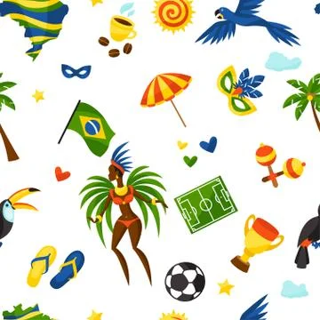 Brazil seamless pattern with stylized objects and cultural symbols イラスト素材