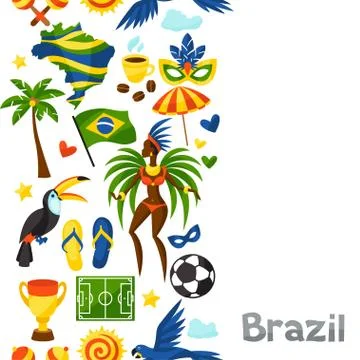 Brazil seamless pattern with stylized objects and cultural symbols Illustrazione stock