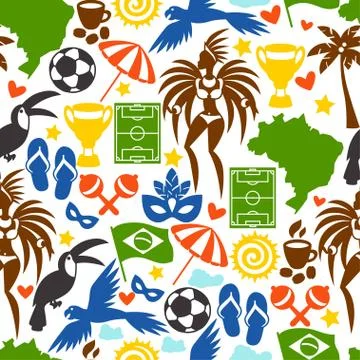 Brazil seamless pattern with stylized objects and cultural symbols Stockillustratie