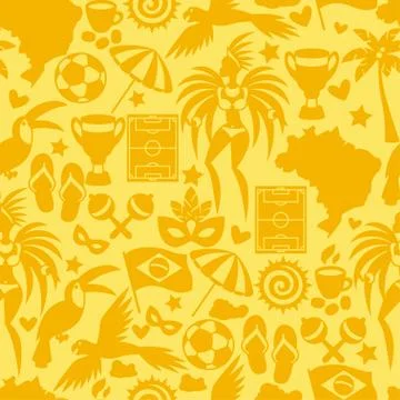 Brazil seamless pattern with stylized objects and cultural symbols Stock Illustration