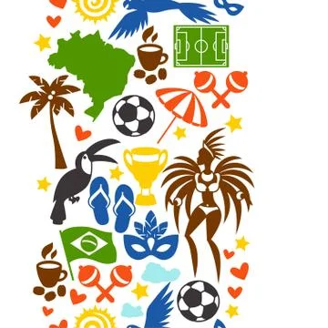Brazil seamless pattern with stylized objects and cultural symbols イラスト素材