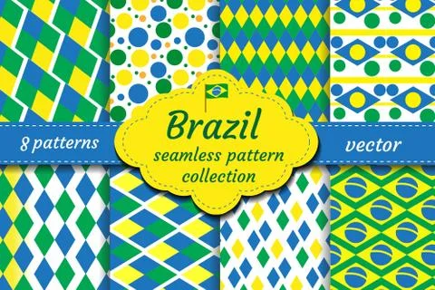 Brazil set of abstract geometric pattern. Collection blue, yellow, green rhombus Stock Illustration