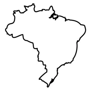 Brazil - solid black outline border map of country area. Simple flat vector Stock Illustration