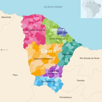 Brazil state Ceara administrative map showing municipalities Stock Illustration