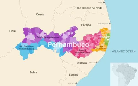 Brazil state Pernambuco administrative map showing municipalities Stock Illustration