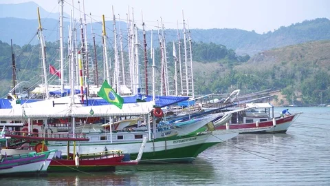 Brazil, State of Rio de Janeiro, Paraty - AUGUST, 2017: View of the port Stock Footage 80407838