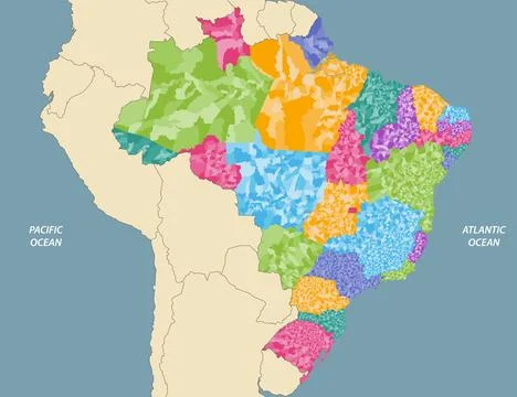 Brazil states and municipalities vector high detailed colored map Stock Illustration