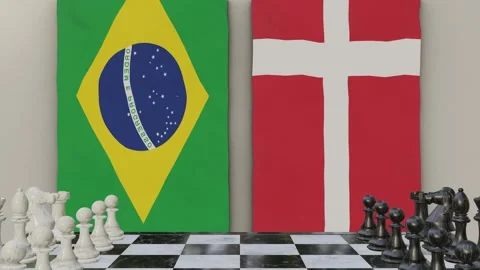 Brazil vs Denmark  at the chessboard. 스톡 동영상 257964039