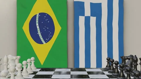 Brazil vs Greece  at the chessboard. Stock Footage 257964200