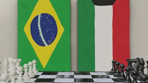 Brazil vs Kuwait  at the chessboard. Stock Footage 257964308