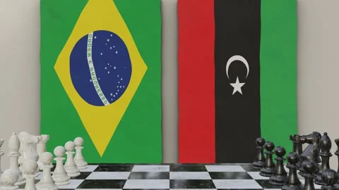 Brazil vs Libya  at the chessboard. Stock-Footage 257964333