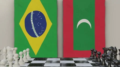 Brazil vs Maldive  at the chessboard. Stock Footage 257964357