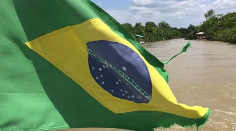 Brazil Waving Flag on Amazon River in Belem do Para, Brazil Stock Footage 56618437