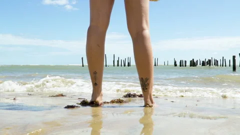 Braziliab Girl looking at waves breaking in the sea.  Ceará - Brazil Vidéo 152052225