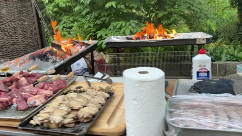 Brazilian BBQ in the Hamptons. Stock Footage 250078076
