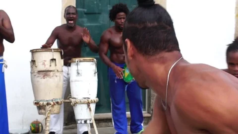 Brazilian Capoeira Fighters in Salvador, Brazil Stock Footage