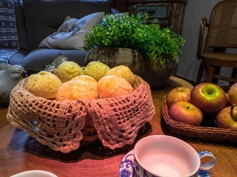 Brazilian cheese bread in a basket Stock Photos