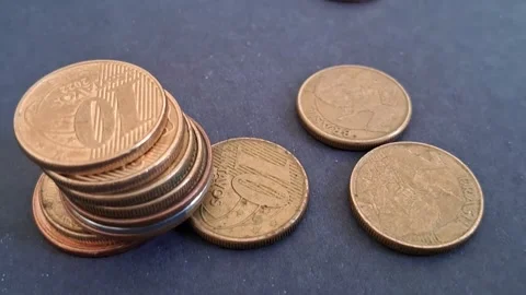 Brazilian coins moving in stack animation for financial economic video footage Stock Footage 344700329
