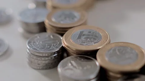 Brazilian Coins at table in circle format 動画素材 58508993