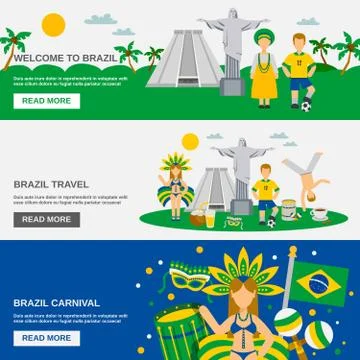 Brazilian Culture 3 Flat Banners Set 库存插图