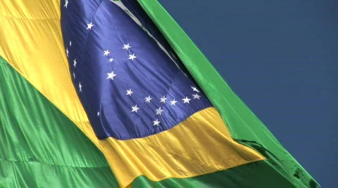 Brazilian flag blowing in the wind. Stock Footage